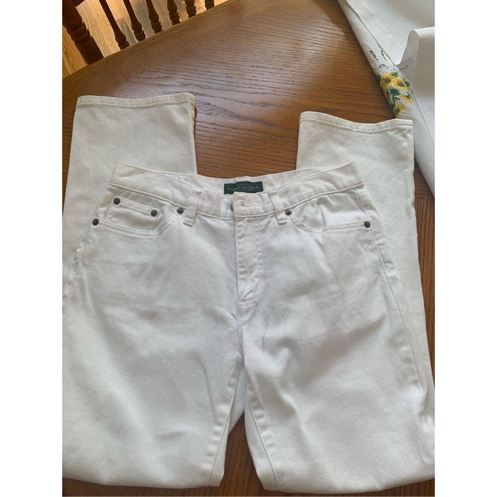 LRL Lauren Jeans Co Ralph Green Label 8 Straight White Leather Patch
